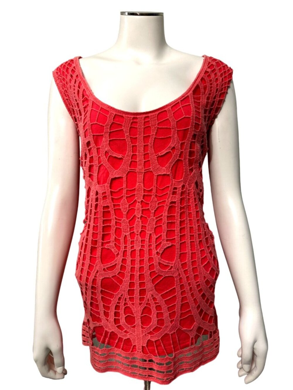 A New Approach 1X Pink Sleeveless Tunic Top Crochet Lace Tropical Resort Relaxed